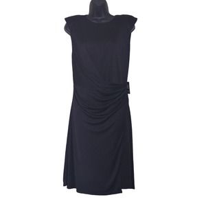 Express Strong Shoulder Faux Wrap Front Satin Dress Medium Black